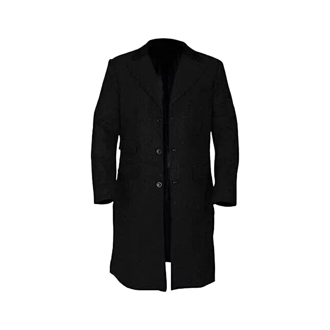 Peaky Blinders Men's Black Wool Trench Coat | Thomas Shelby Inspired Long Overcoat