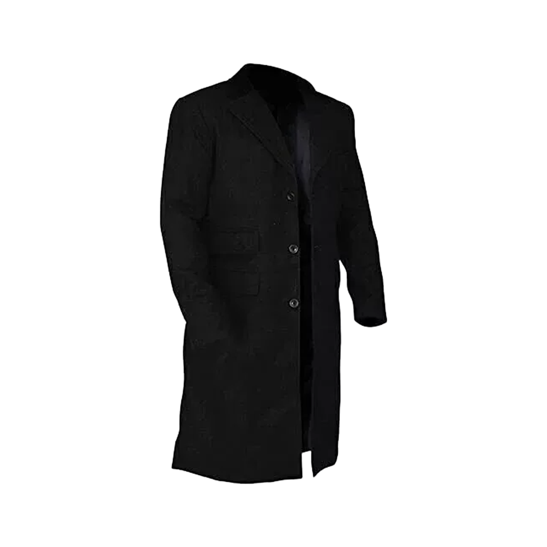Peaky Blinders Men's Black Wool Trench Coat | Thomas Shelby Inspired Long Overcoat