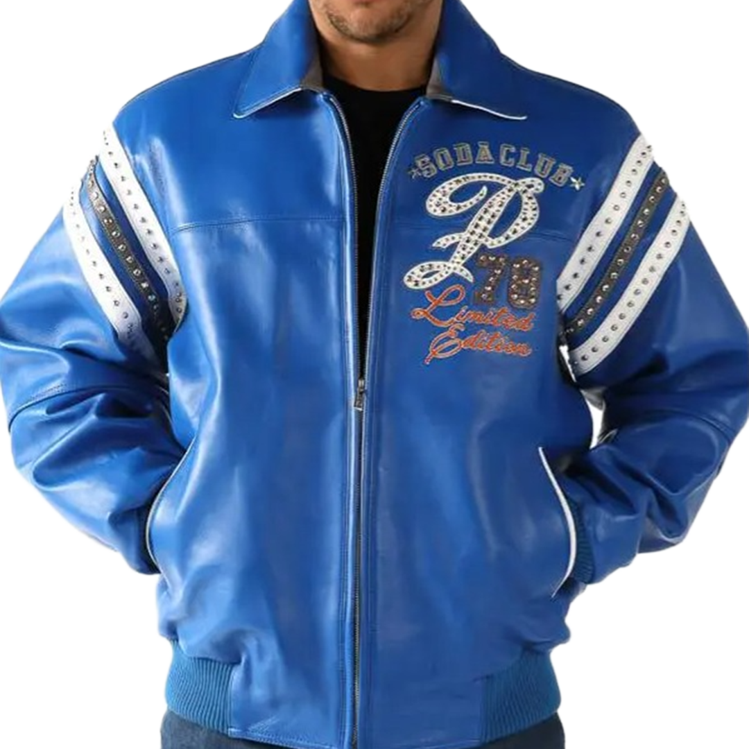 Pelle Pelle Special Cut Black and Blue Soda Club Studded Jacket