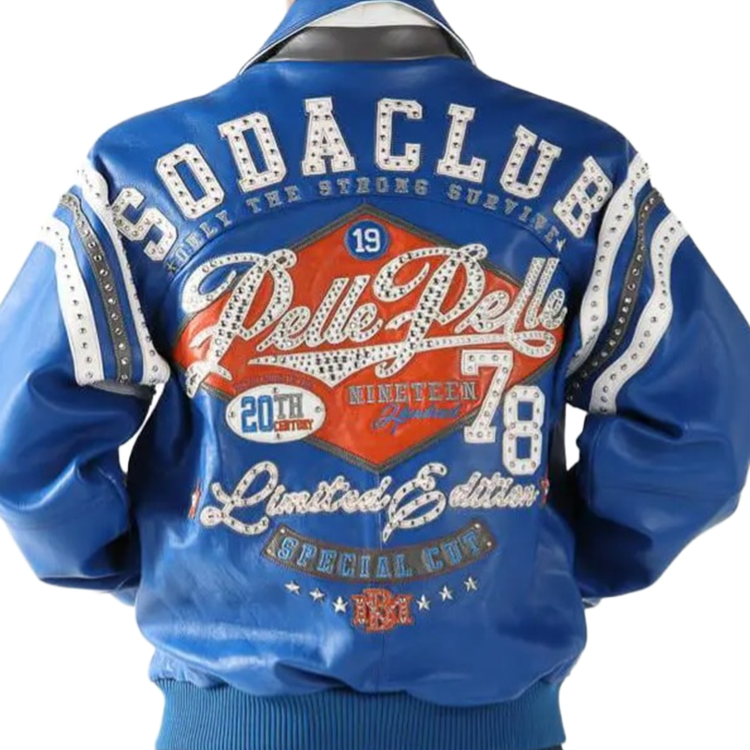 Pelle Pelle Special Cut Black and Blue Soda Club Studded Jacket