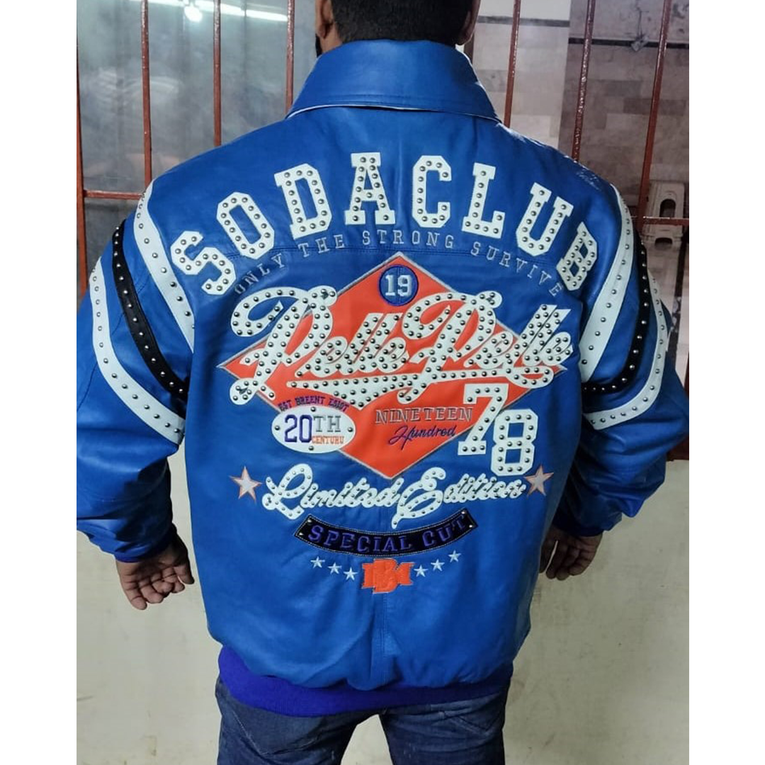 Pelle Pelle Special Cut Black and Blue Soda Club Studded Jacket