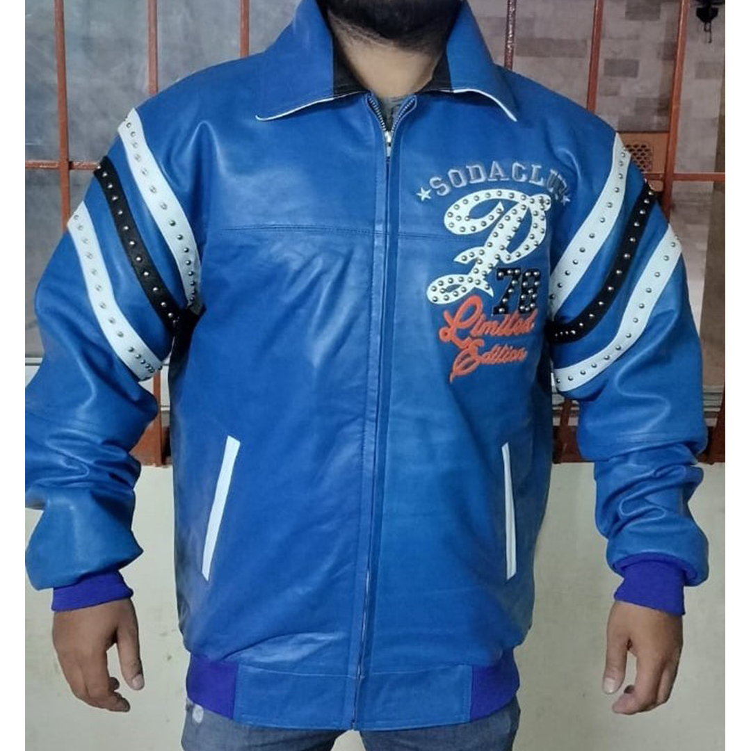Pelle Pelle Special Cut Black and Blue Soda Club Studded Jacket