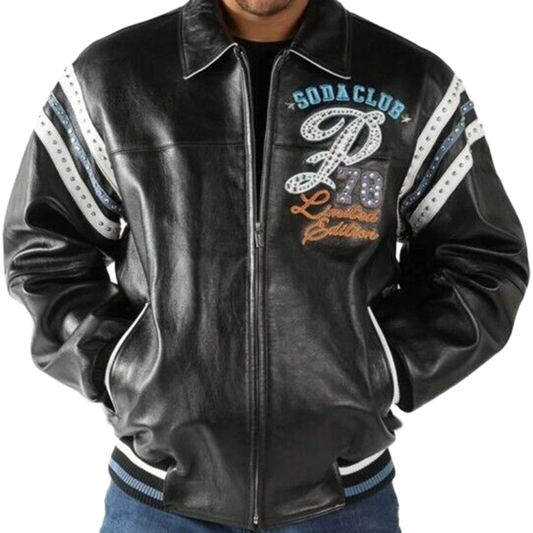 Pelle Pelle Special Cut Black and Blue Soda Club Studded Jacket