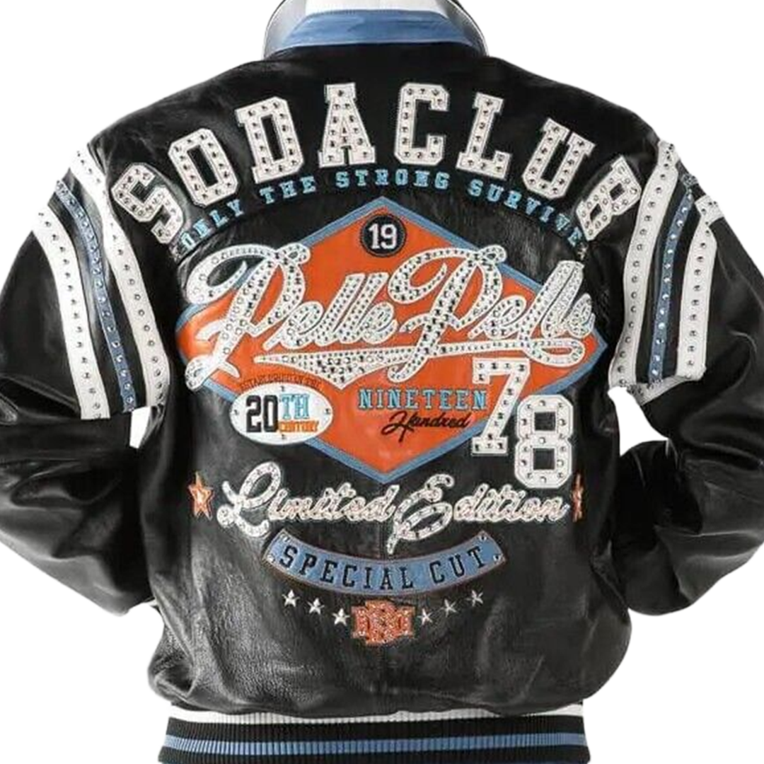 Pelle Pelle Special Cut Black and Blue Soda Club Studded Jacket