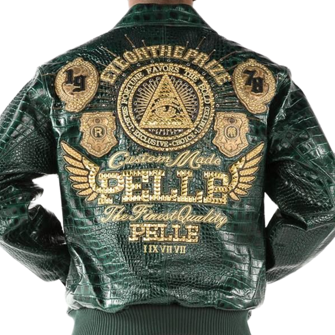 Pelle Pelle Mens Eye On The Prize Custome Made Green Leather Jacket