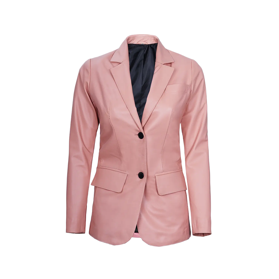 Pink Women's Real Leather Blazer Jacket