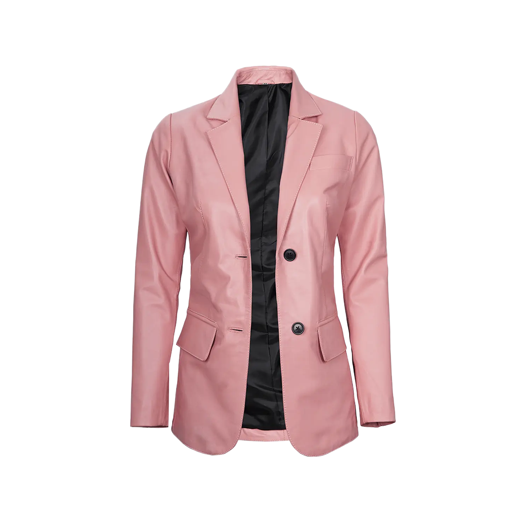 Pink Women's Real Leather Blazer Jacket