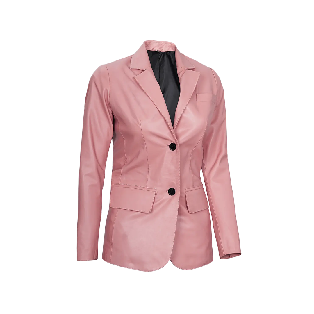 Pink Women's Real Leather Blazer Jacket