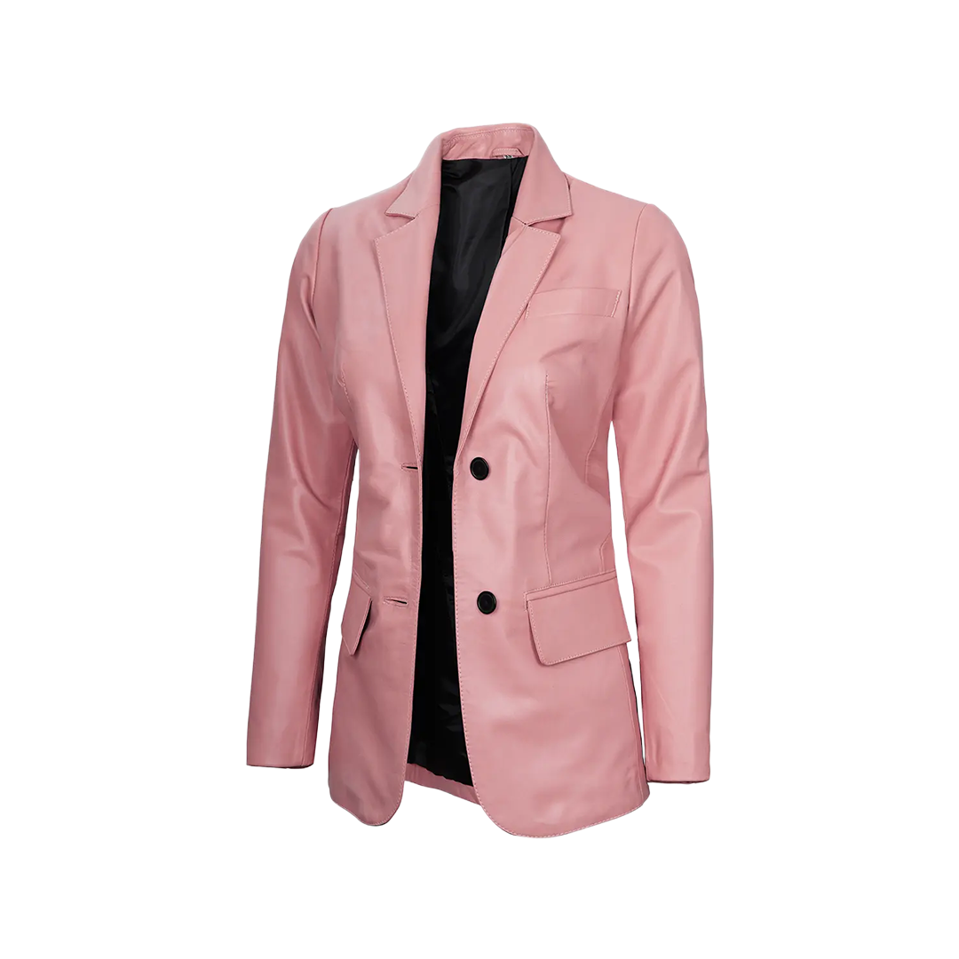 Pink Women's Real Leather Blazer Jacket