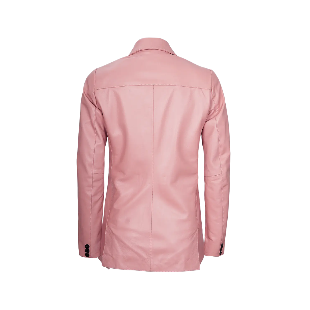 Pink Women's Real Leather Blazer Jacket
