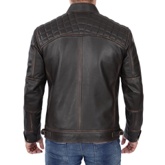 Quilted Cafe Racer Distressed Men's Tall Leather Jacket