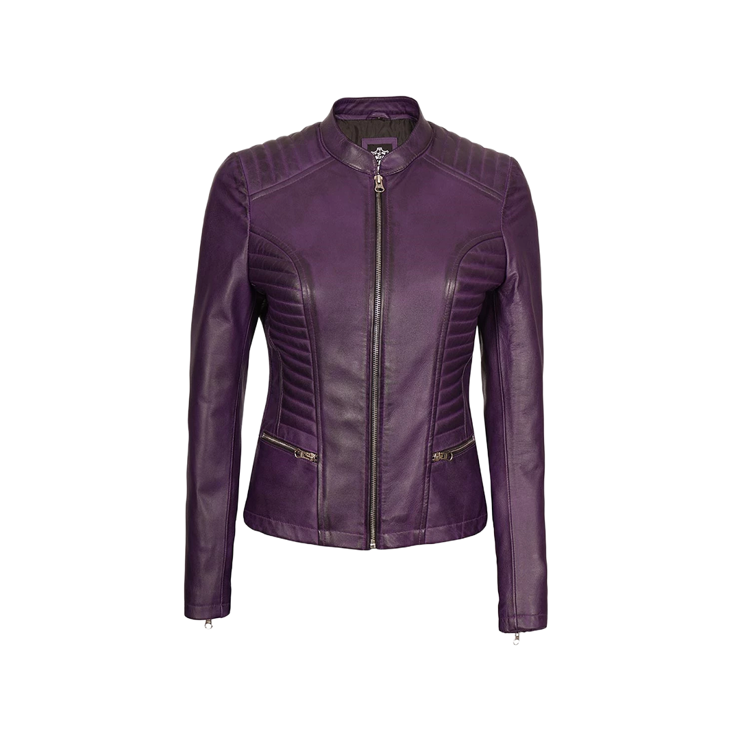 Rachel Purple Cafe Racer Leather Jacket Women's