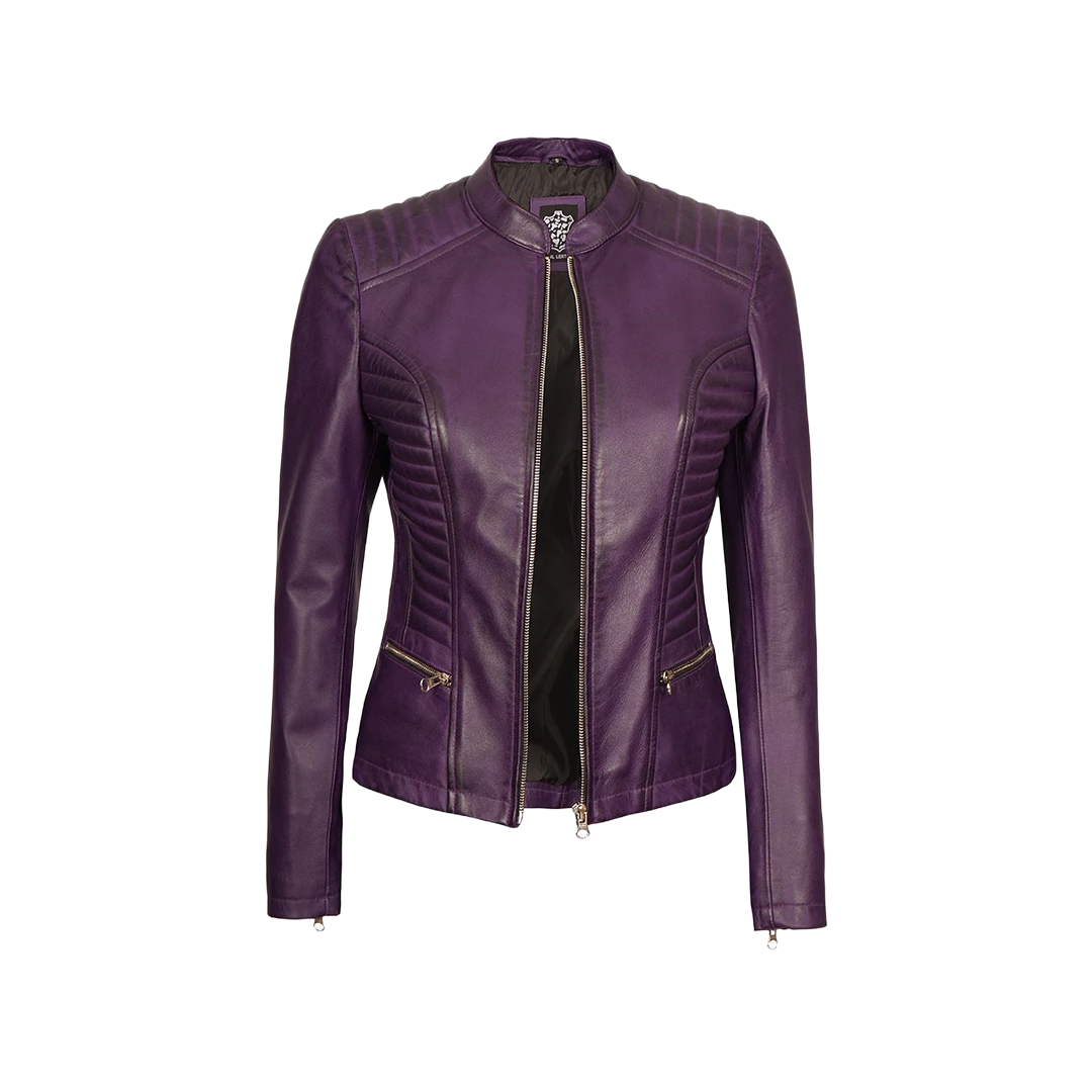 Rachel Purple Cafe Racer Leather Jacket Women's