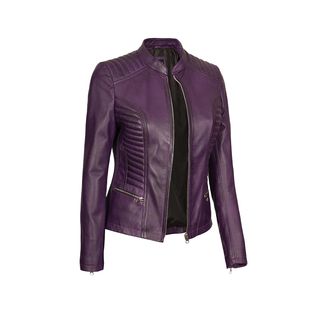 Rachel Purple Cafe Racer Leather Jacket Women's