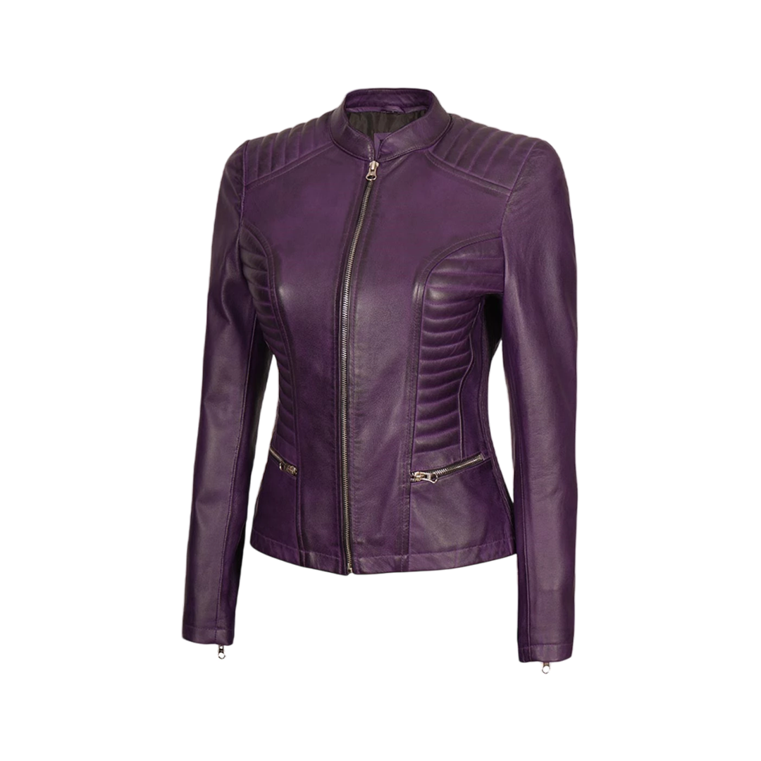 Rachel Purple Cafe Racer Leather Jacket Women's
