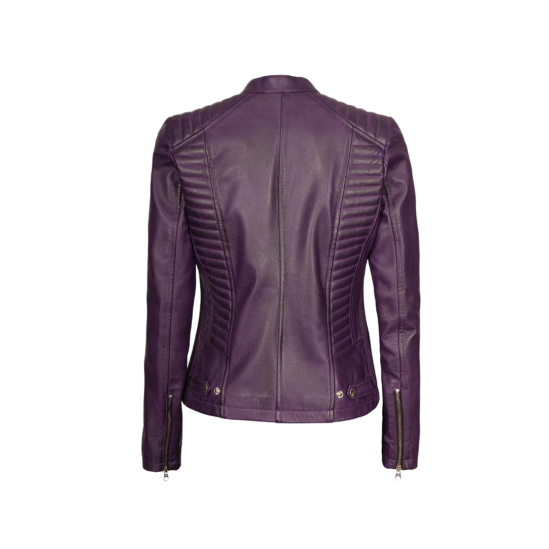 Rachel Purple Cafe Racer Leather Jacket Women's