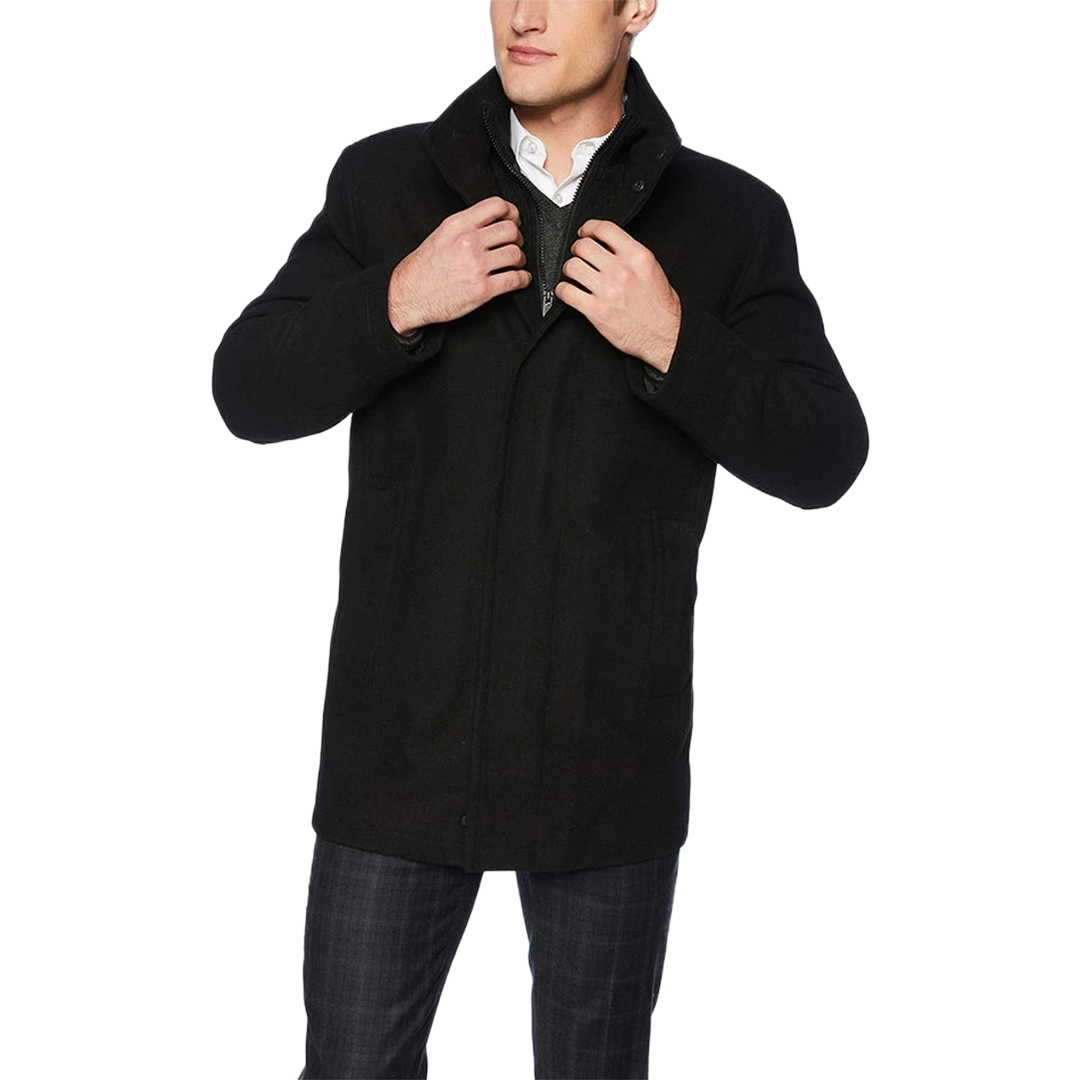 Rafferty Black Modern Fit Wool Coat for Men