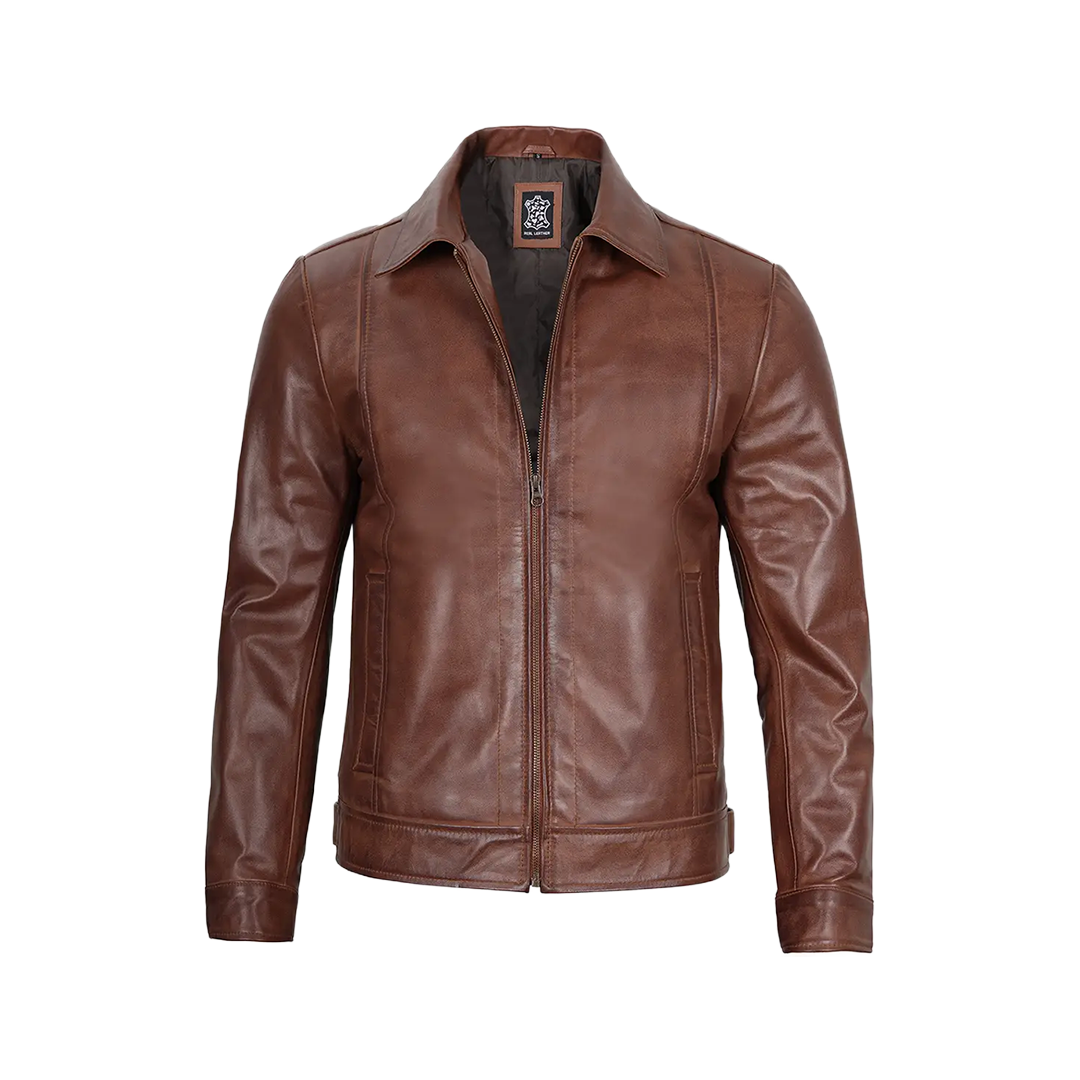 Reeves Men's Harrington Brown Real Leather Jacket