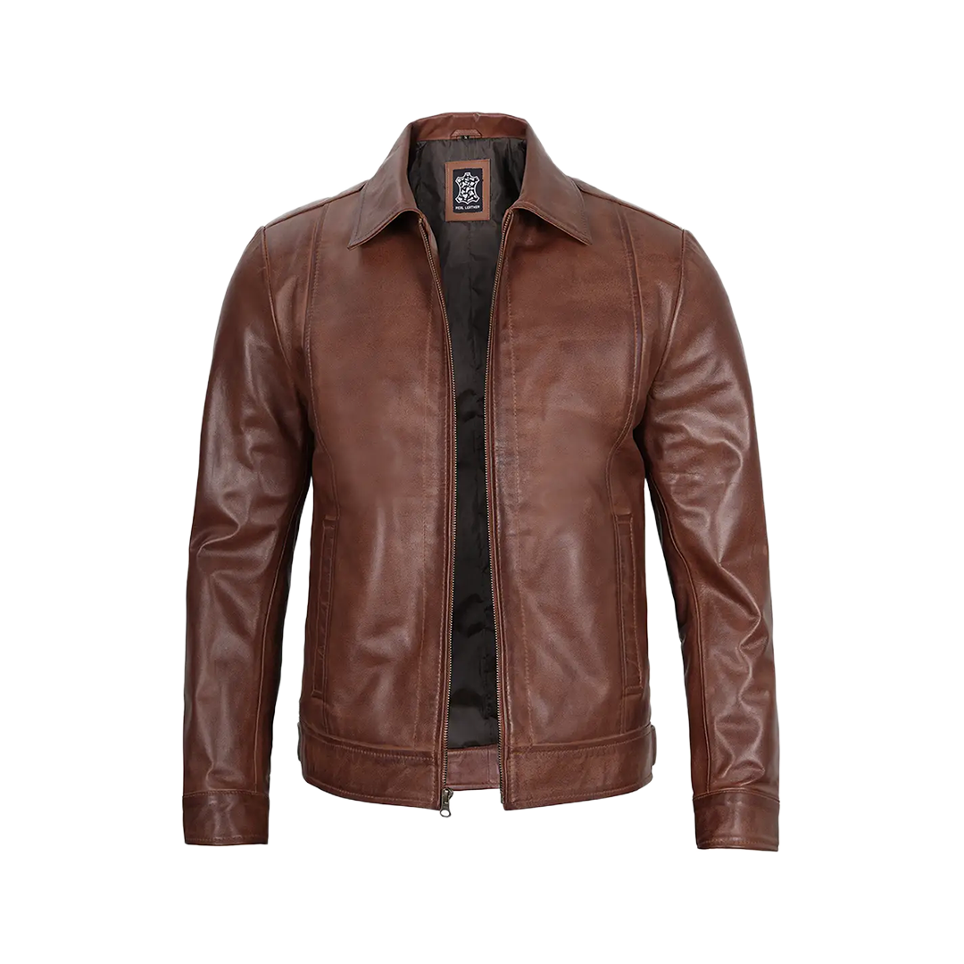 Reeves Men's Harrington Brown Real Leather Jacket