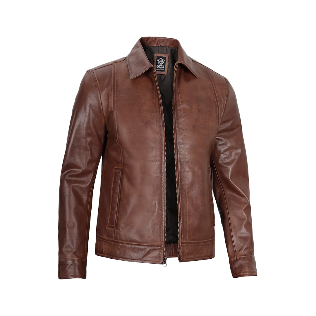 Reeves Men's Harrington Brown Real Leather Jacket