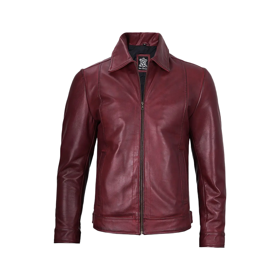 Reeves Men's Harrington Real Burgundy Leather Jacket
