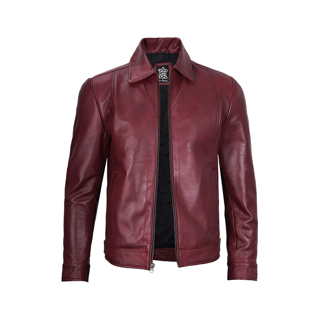 Reeves Men's Harrington Real Burgundy Leather Jacket