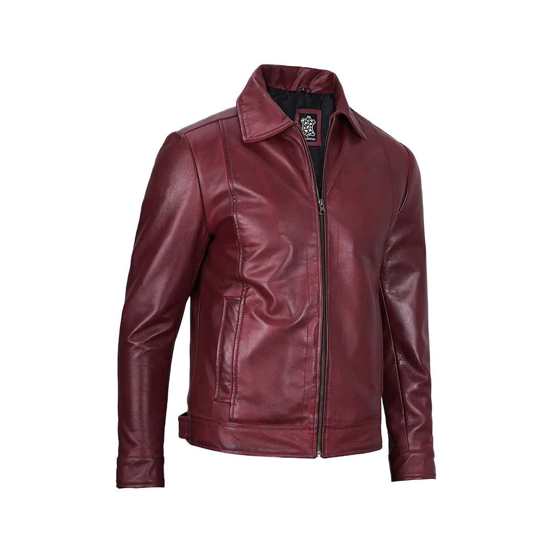 Reeves Men's Harrington Real Burgundy Leather Jacket