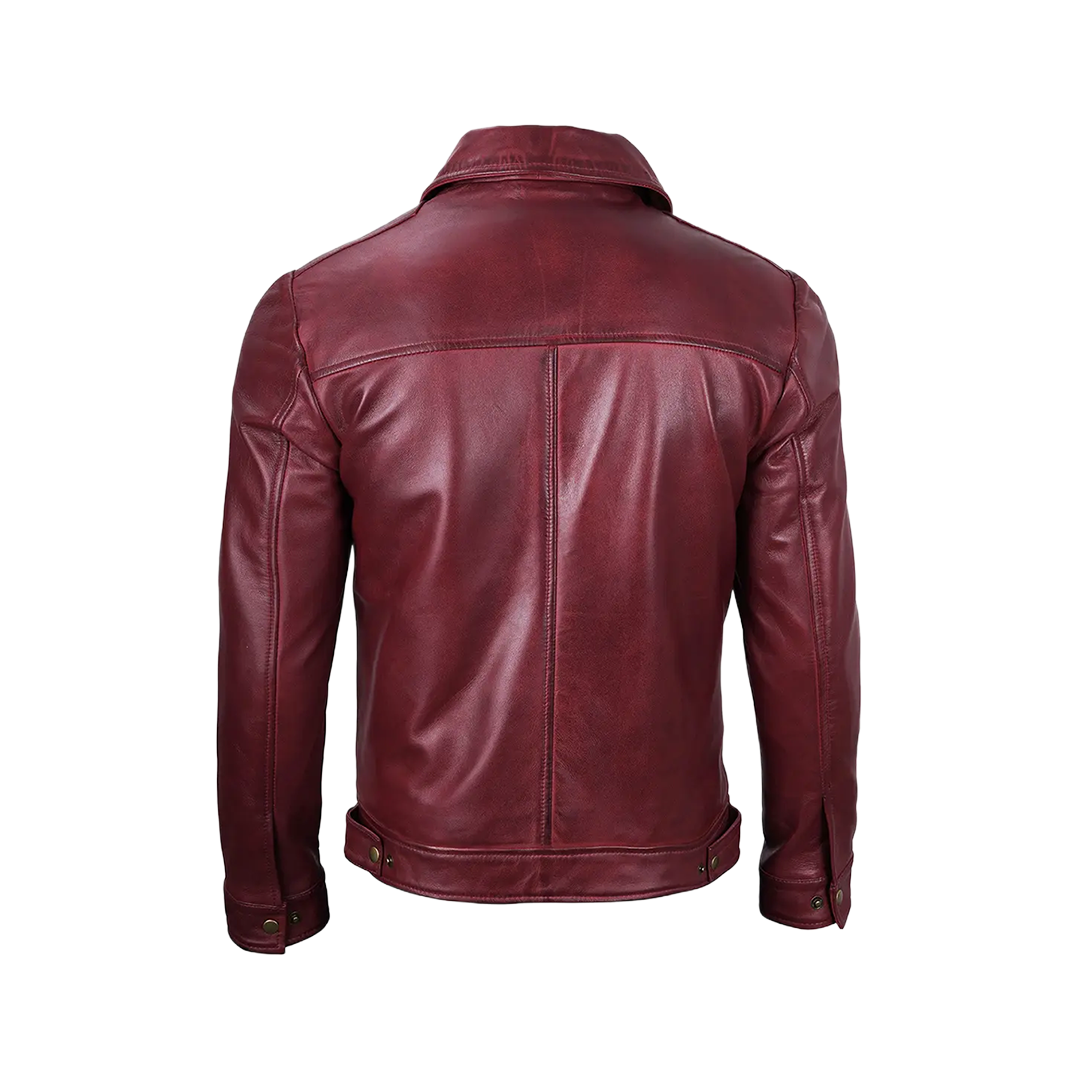 Reeves Men's Harrington Real Burgundy Leather Jacket