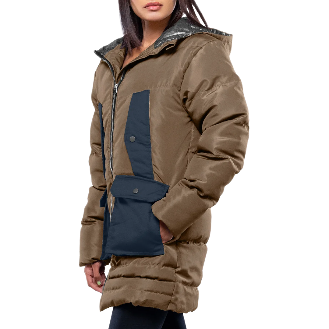 Reid Womens Beige Duck Down Hooded Puffer Coat