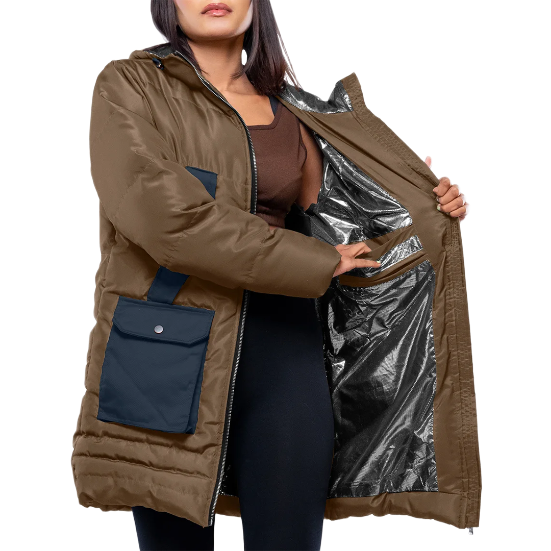Reid Womens Beige Duck Down Hooded Puffer Coat