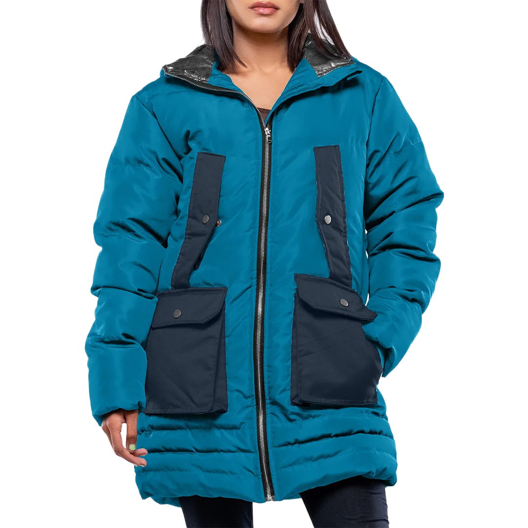 Reid Womens Blue Duck Down Hooded Puffer Coat