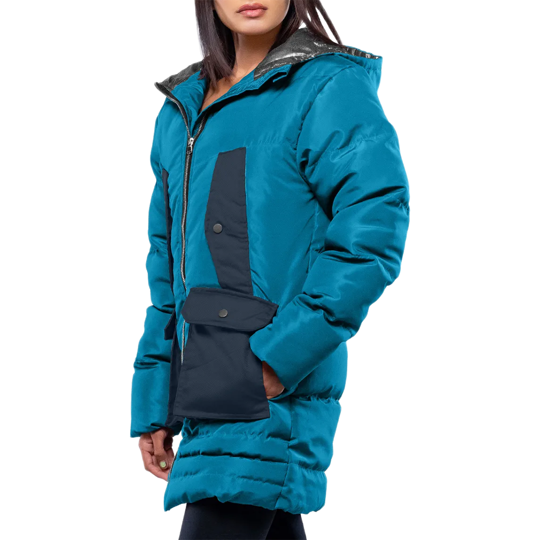 Reid Womens Blue Duck Down Hooded Puffer Coat