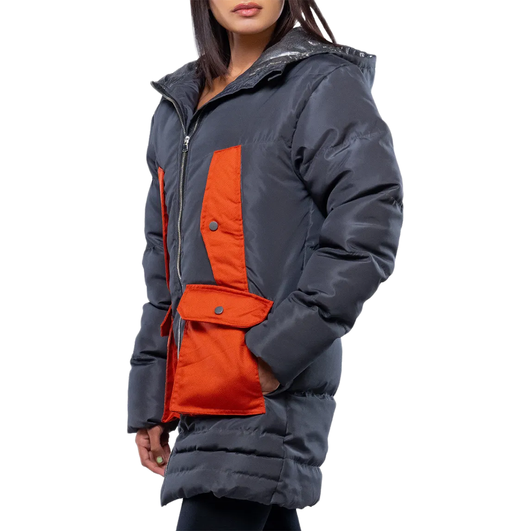 Reid Womens Dark Gray Duck Down Hooded Puffer Coat