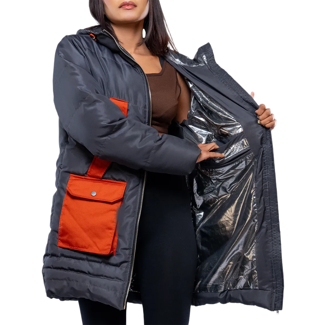 Reid Womens Dark Gray Duck Down Hooded Puffer Coat