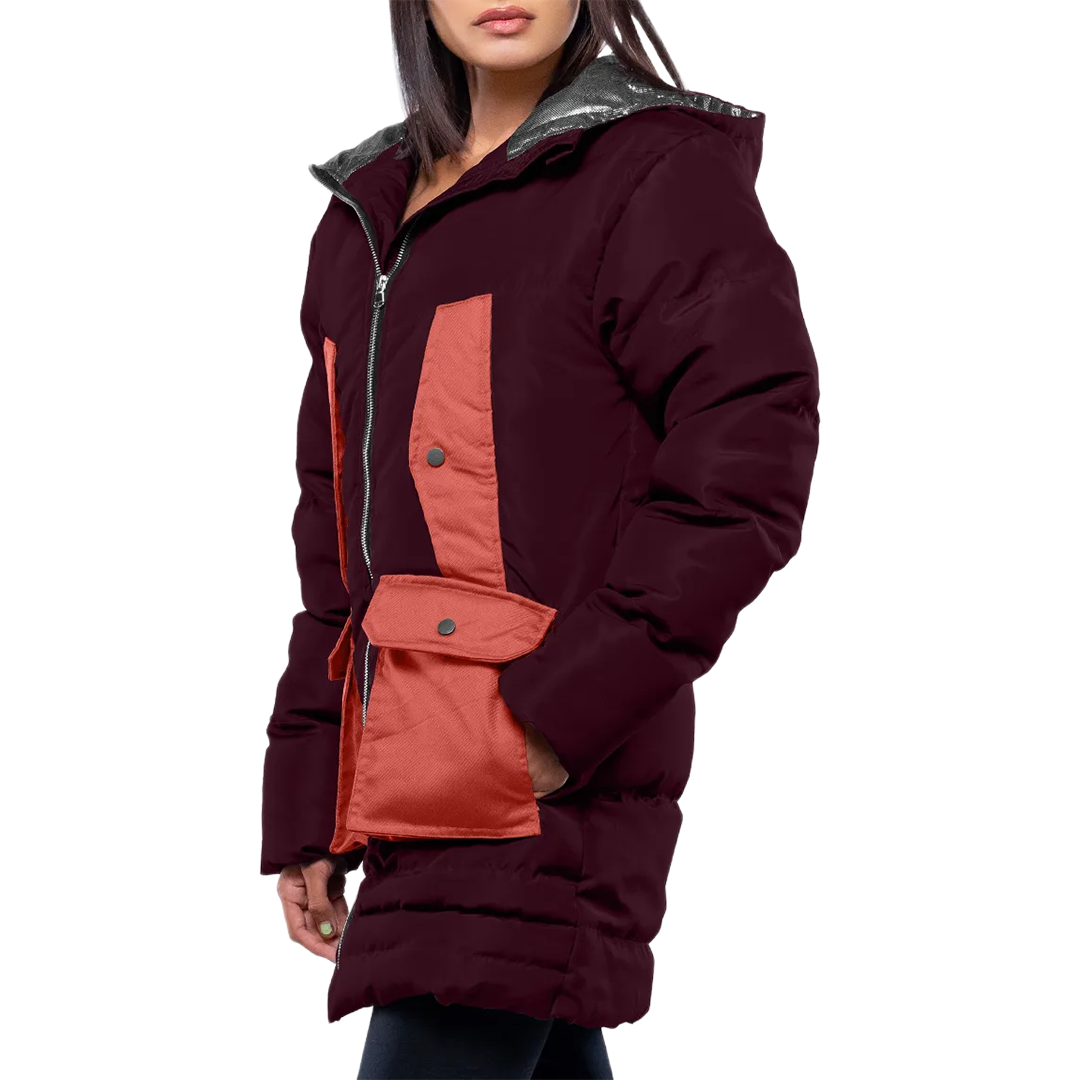 Reid Womens Maroon Duck Down Hooded Puffer Coat