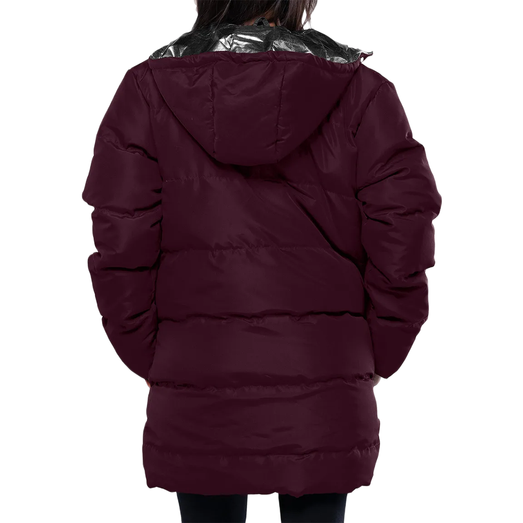 Reid Womens Maroon Duck Down Hooded Puffer Coat