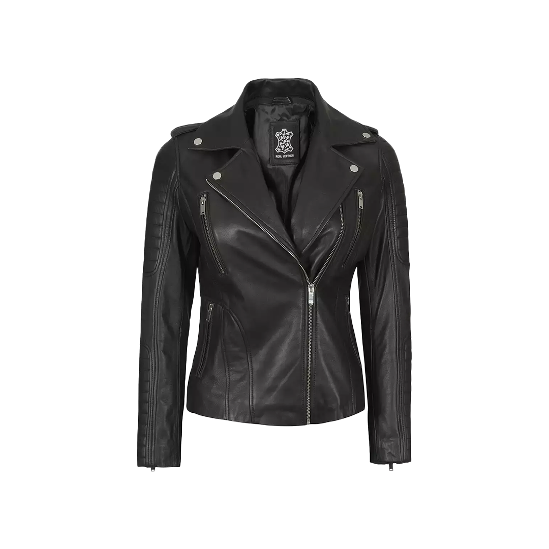 Women Black Real Leather Jacket with Removable Hood