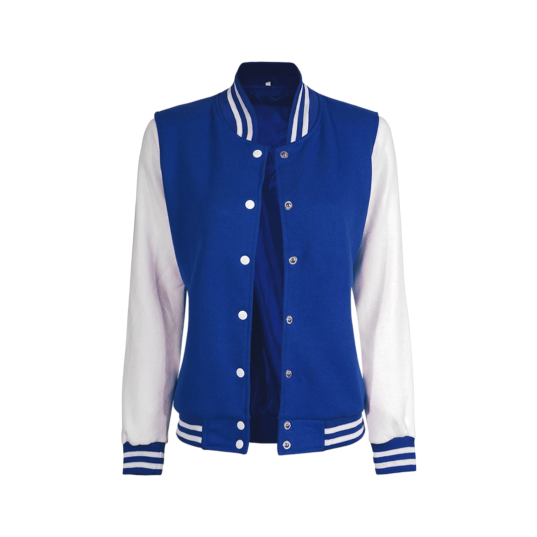 Royal Blue and White Womens Letterman Jacket - Bomber Style