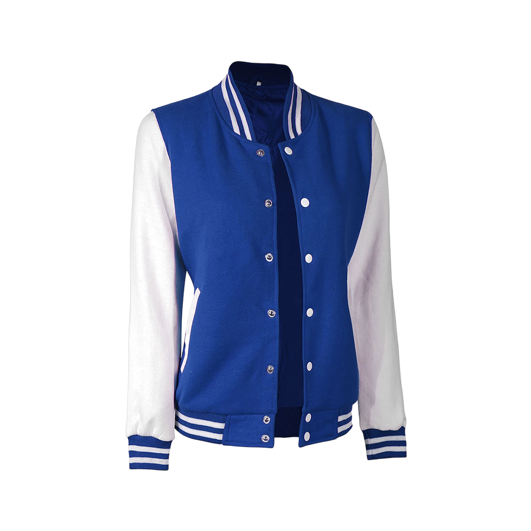 Royal Blue and White Womens Letterman Jacket - Bomber Style