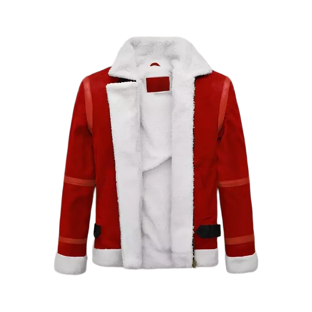 Ryan Reynolds Spirited Christmas Wear Santa Claus Sherpa Lined Leather Jacket