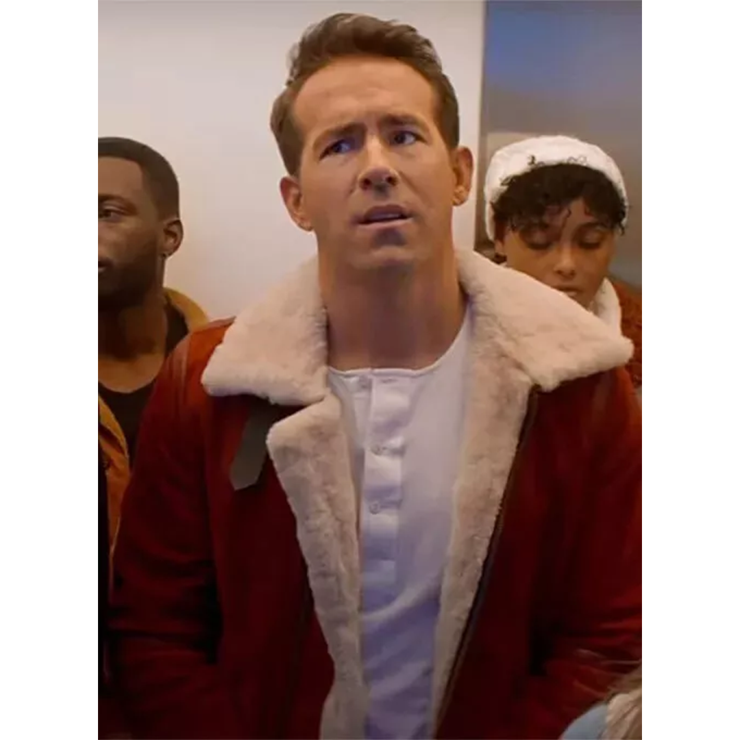 Ryan Reynolds Spirited Christmas Wear Santa Claus Sherpa Lined Leather Jacket