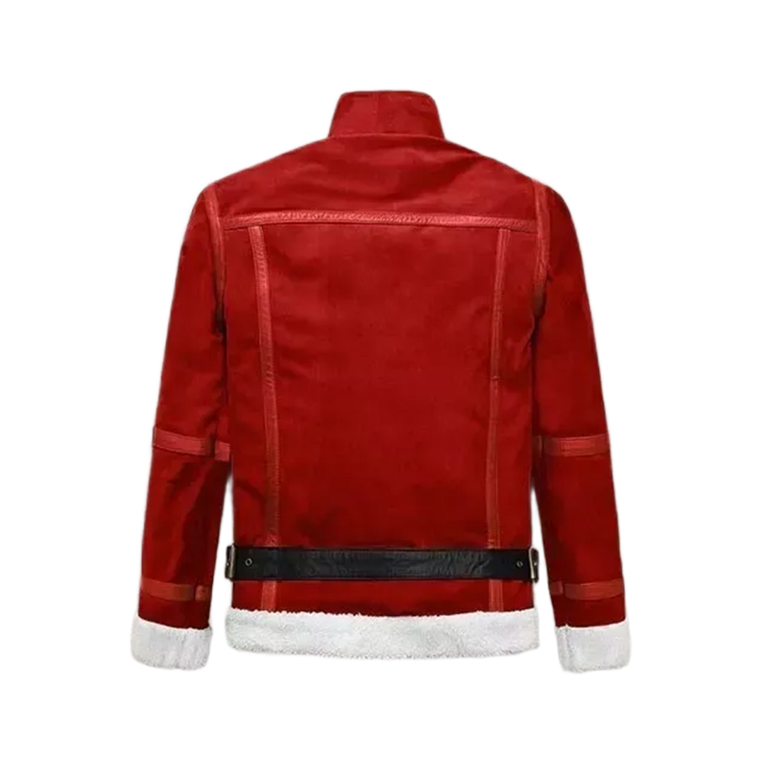 Ryan Reynolds Spirited Christmas Wear Santa Claus Sherpa Lined Leather Jacket