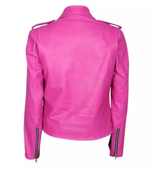 Women’s Jessica Alba Hot Pink Stylish Biker Wear Faux Leather Jacket