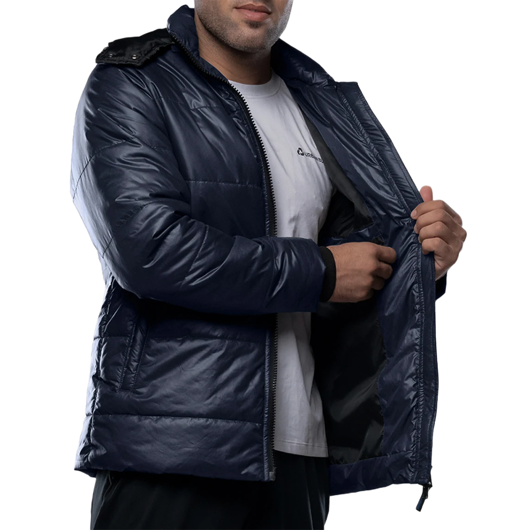 Salvador Men's Blue Puffer Jacket - Removable Scuba Hood