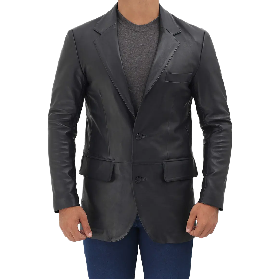 Samuel Black Two Button Men's Leather Blazer