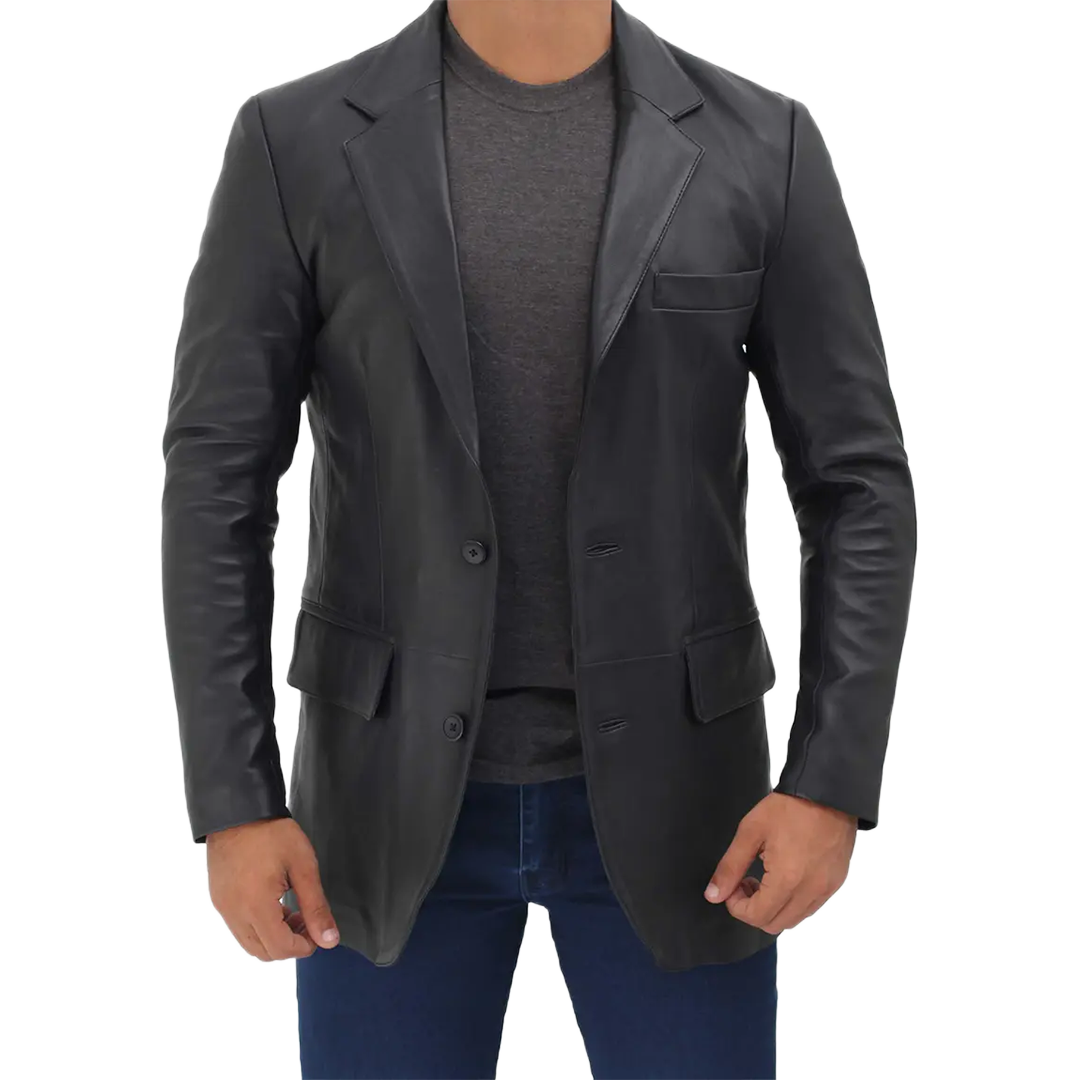 Samuel Black Two Button Men's Leather Blazer