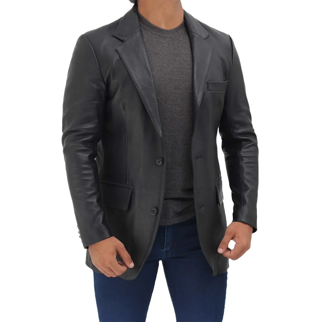 Samuel Black Two Button Men's Leather Blazer