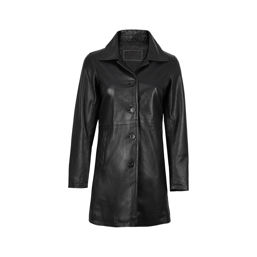 Santiago Women's Black Leather 3 4 Length Car Coat