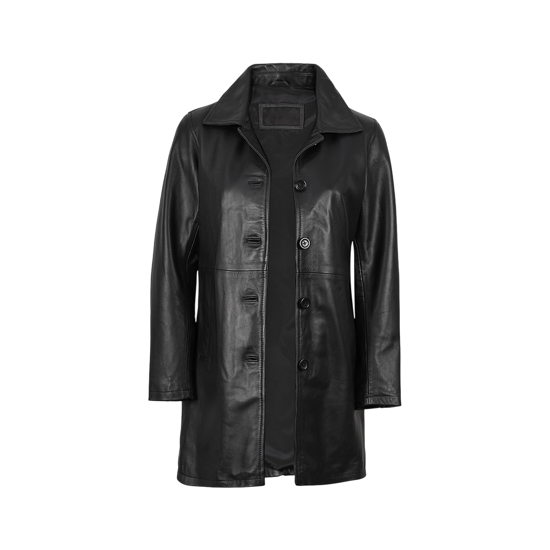 Santiago Women's Black Leather 3 4 Length Car Coat