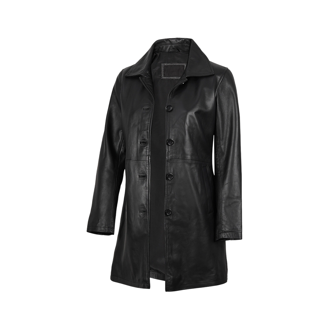 Santiago Women's Black Leather 3 4 Length Car Coat